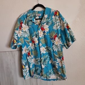 Evergreen Island Vintage Hawaiian Button Down Parrot Shirt